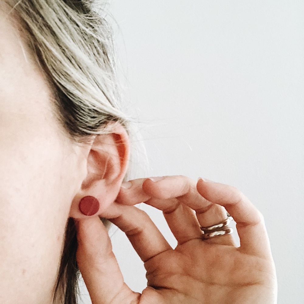 Red wood circle earrings